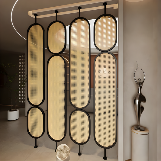 FOSTE Rattan & Glass Privacy Screen | Room Divider